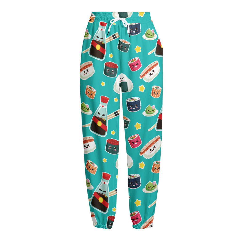 Cute Japanese Sushi Pattern Print Fleece Lined Knit Pants