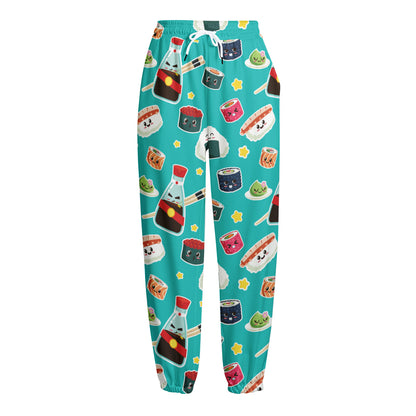 Cute Japanese Sushi Pattern Print Fleece Lined Knit Pants