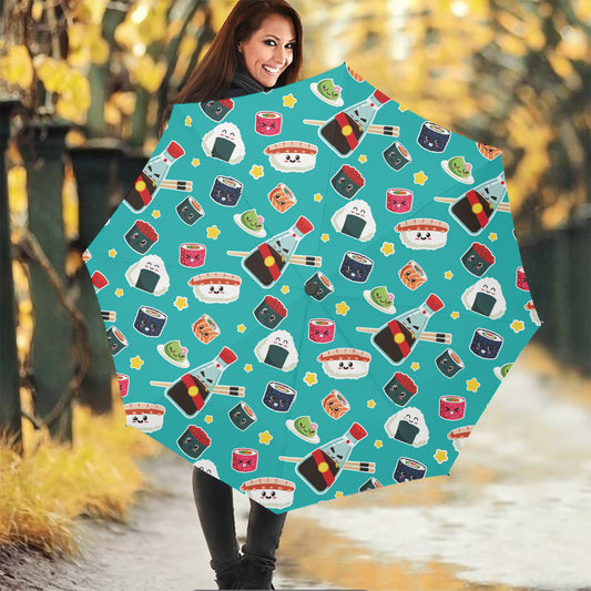 Cute Japanese Sushi Pattern Print Foldable Umbrella