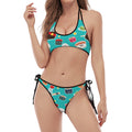 Cute Japanese Sushi Pattern Print Halter Scoop Tie Side Bikini