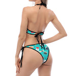 Cute Japanese Sushi Pattern Print Halter Scoop Tie Side Bikini