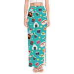 Cute Japanese Sushi Pattern Print High Slit Maxi Skirt