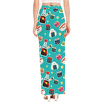 Cute Japanese Sushi Pattern Print High Slit Maxi Skirt
