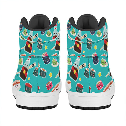 Cute Japanese Sushi Pattern Print High Top Leather Sneakers