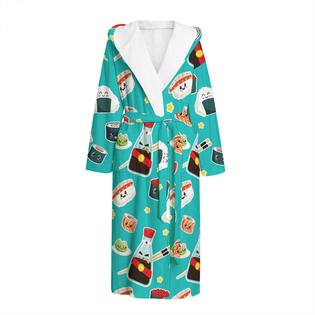 Cute Japanese Sushi Pattern Print Hooded Bathrobe