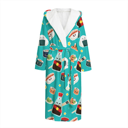 Cute Japanese Sushi Pattern Print Hooded Bathrobe