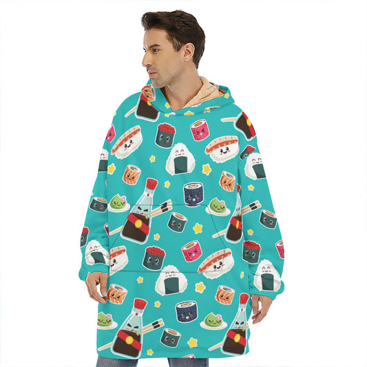 Cute Japanese Sushi Pattern Print Hoodie Blanket