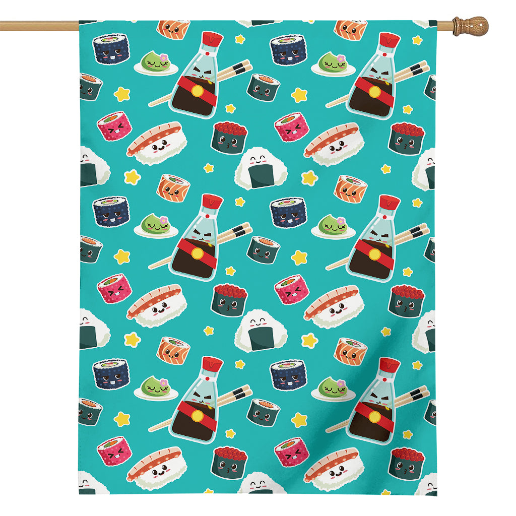 Cute Japanese Sushi Pattern Print House Flag