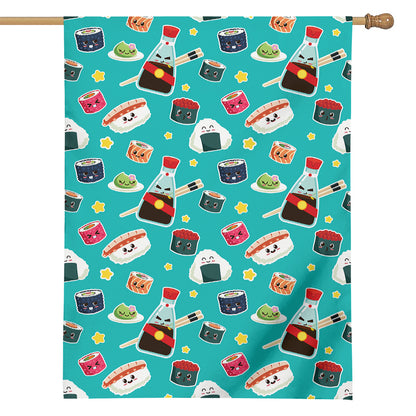 Cute Japanese Sushi Pattern Print House Flag