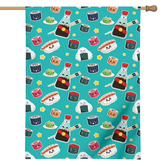 Cute Japanese Sushi Pattern Print House Flag