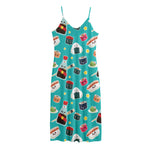 Cute Japanese Sushi Pattern Print Jersey Midi Cami Dress