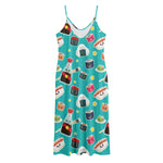 Cute Japanese Sushi Pattern Print Jersey Midi Cami Dress