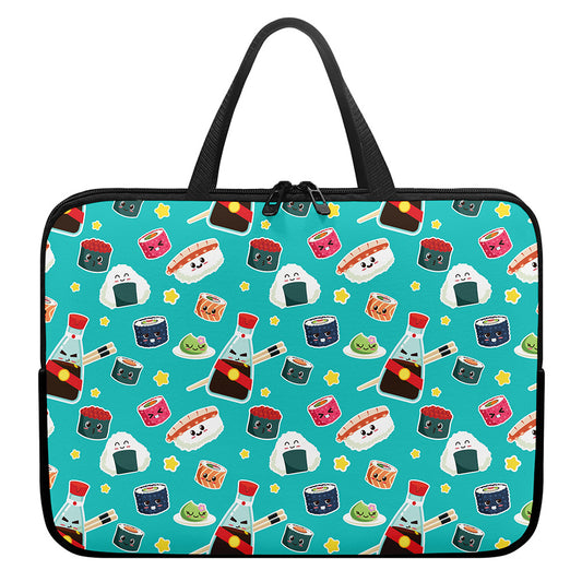 Cute Japanese Sushi Pattern Print Laptop Sleeve With Handle