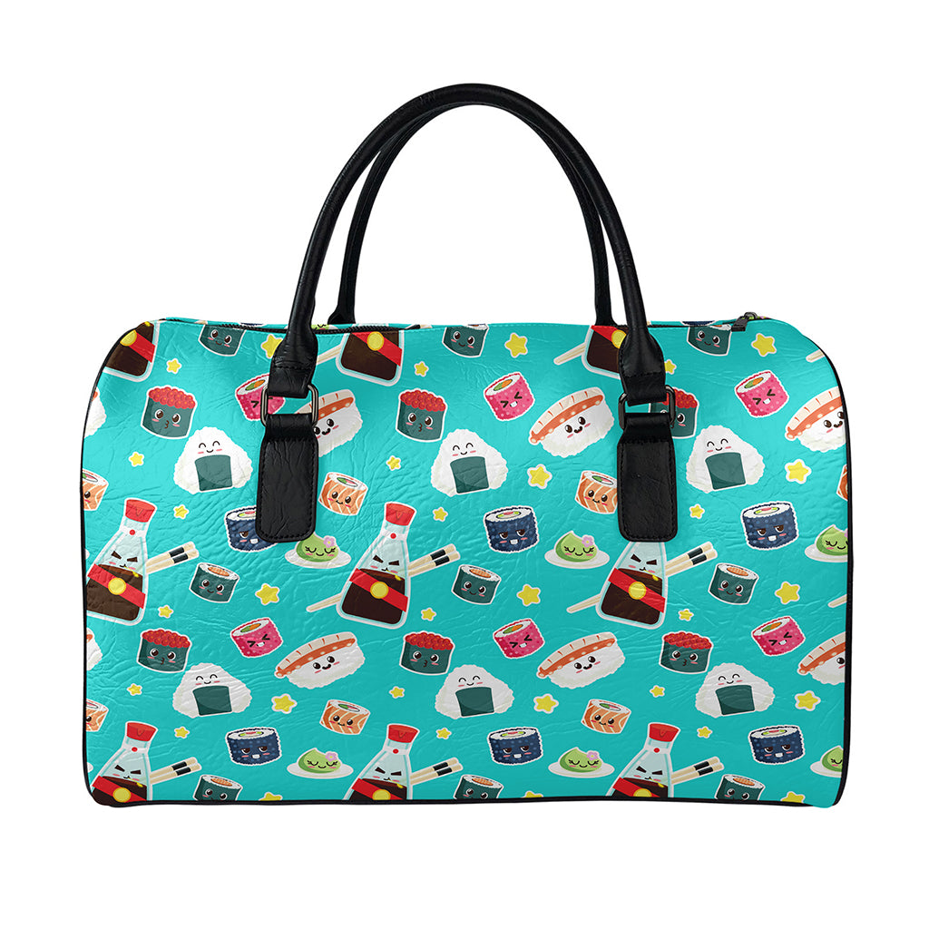 Cute Japanese Sushi Pattern Print Leather Duffle Bag