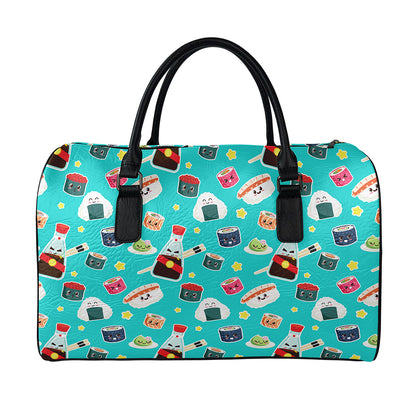 Cute Japanese Sushi Pattern Print Leather Duffle Bag