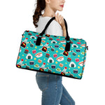 Cute Japanese Sushi Pattern Print Leather Duffle Bag