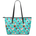 Cute Japanese Sushi Pattern Print Leather Tote Bag With Zipper