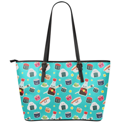 Cute Japanese Sushi Pattern Print Leather Tote Bag