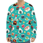 Cute Japanese Sushi Pattern Print Long Sleeve Baseball Jersey