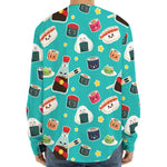 Cute Japanese Sushi Pattern Print Long Sleeve Baseball Jersey