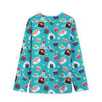 Cute Japanese Sushi Pattern Print Long Sleeve Short Coat