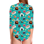 Cute Japanese Sushi Pattern Print Long Sleeve Swimsuit