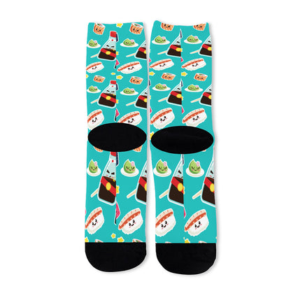 Cute Japanese Sushi Pattern Print Long Socks