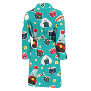 Cute Japanese Sushi Pattern Print Men's Bathrobe