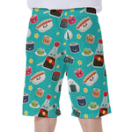 Cute Japanese Sushi Pattern Print Men's Beach Shorts