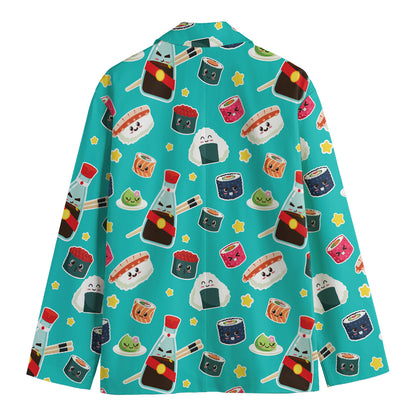 Cute Japanese Sushi Pattern Print Men's Blazer