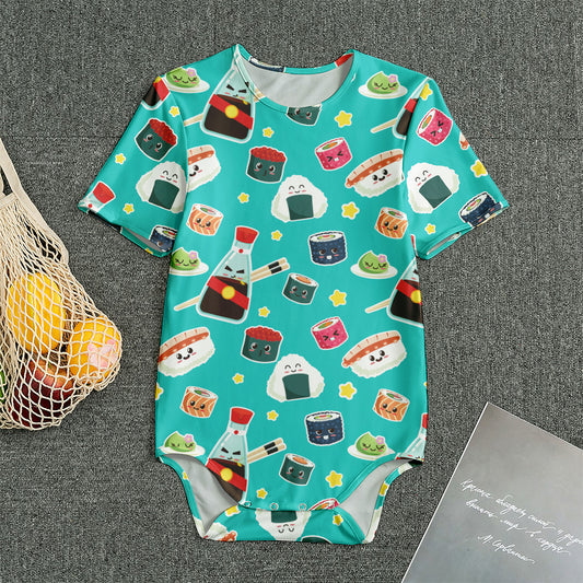Cute Japanese Sushi Pattern Print Men's Bodysuit