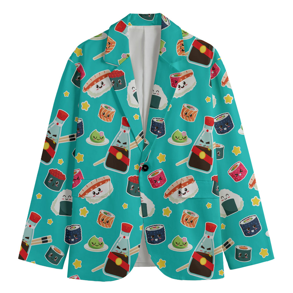 Cute Japanese Sushi Pattern Print Men's Cotton Blazer