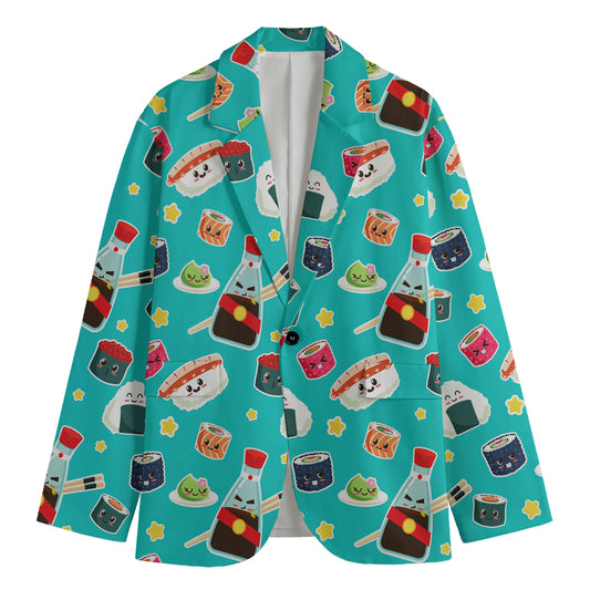 Cute Japanese Sushi Pattern Print Men's Cotton Blazer