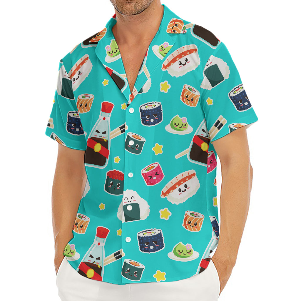 Cute Japanese Sushi Pattern Print Men's Deep V-Neck Shirt