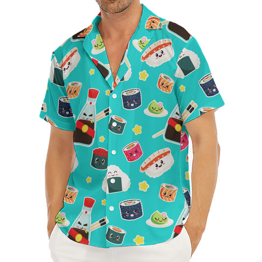Cute Japanese Sushi Pattern Print Men's Deep V-Neck Shirt