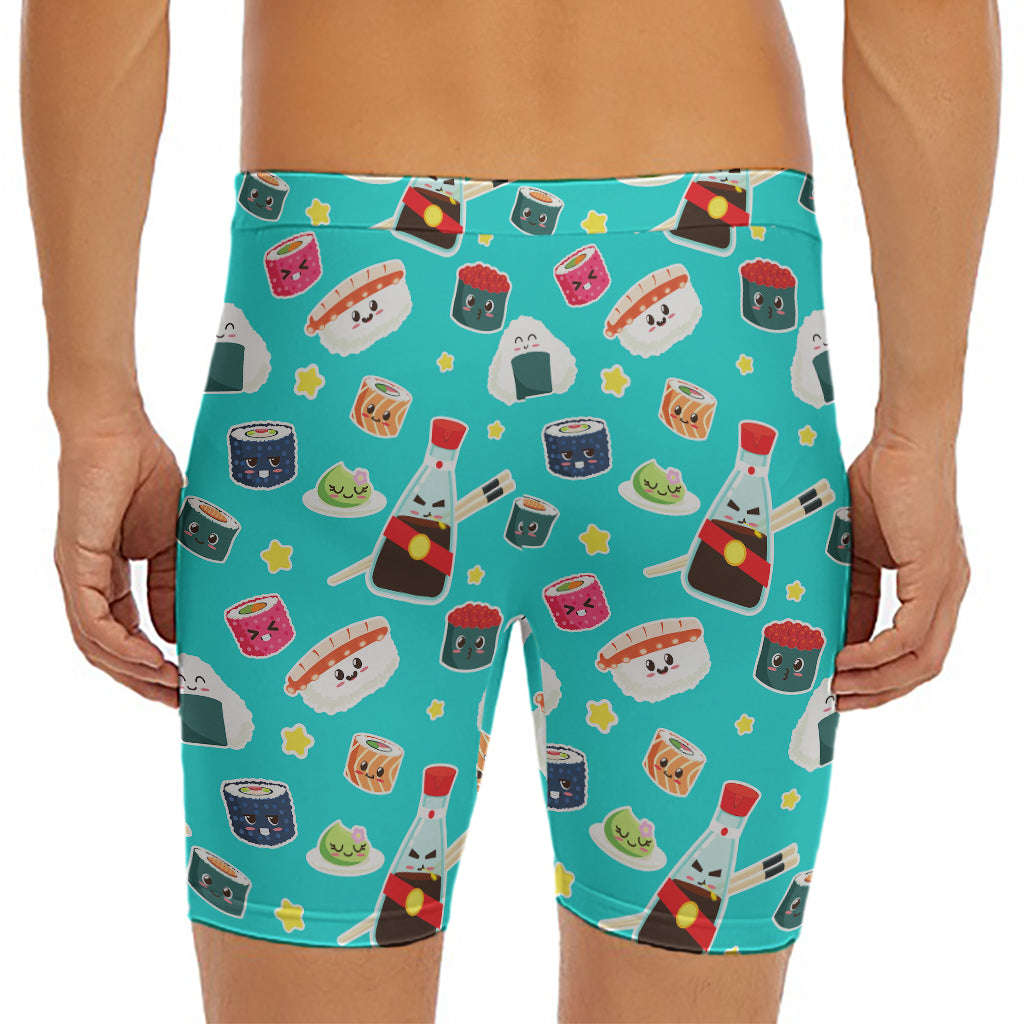Cute Japanese Sushi Pattern Print Men's Long Boxer Briefs