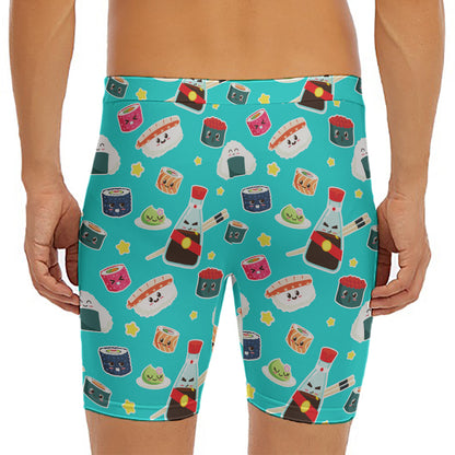 Cute Japanese Sushi Pattern Print Men's Long Boxer Briefs