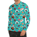 Cute Japanese Sushi Pattern Print Men's Long Sleeve Rash Guard