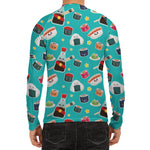 Cute Japanese Sushi Pattern Print Men's Long Sleeve Rash Guard