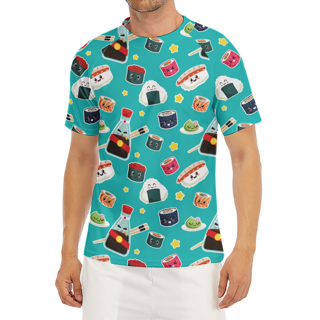 Cute Japanese Sushi Pattern Print Men's Short Sleeve Rash Guard