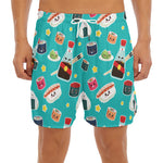Cute Japanese Sushi Pattern Print Men's Split Running Shorts