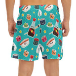 Cute Japanese Sushi Pattern Print Men's Split Running Shorts