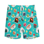 Cute Japanese Sushi Pattern Print Men's Sports Shorts
