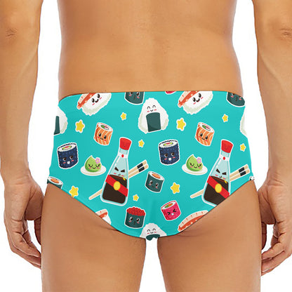 Cute Japanese Sushi Pattern Print Men's Triangle Swim Briefs