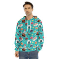 Cute Japanese Sushi Pattern Print Men's Velvet Pullover Hoodie