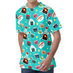 Cute Japanese Sushi Pattern Print Men's Velvet T-Shirt