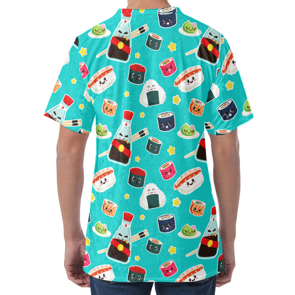 Cute Japanese Sushi Pattern Print Men's Velvet T-Shirt