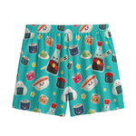 Cute Japanese Sushi Pattern Print Mesh Shorts