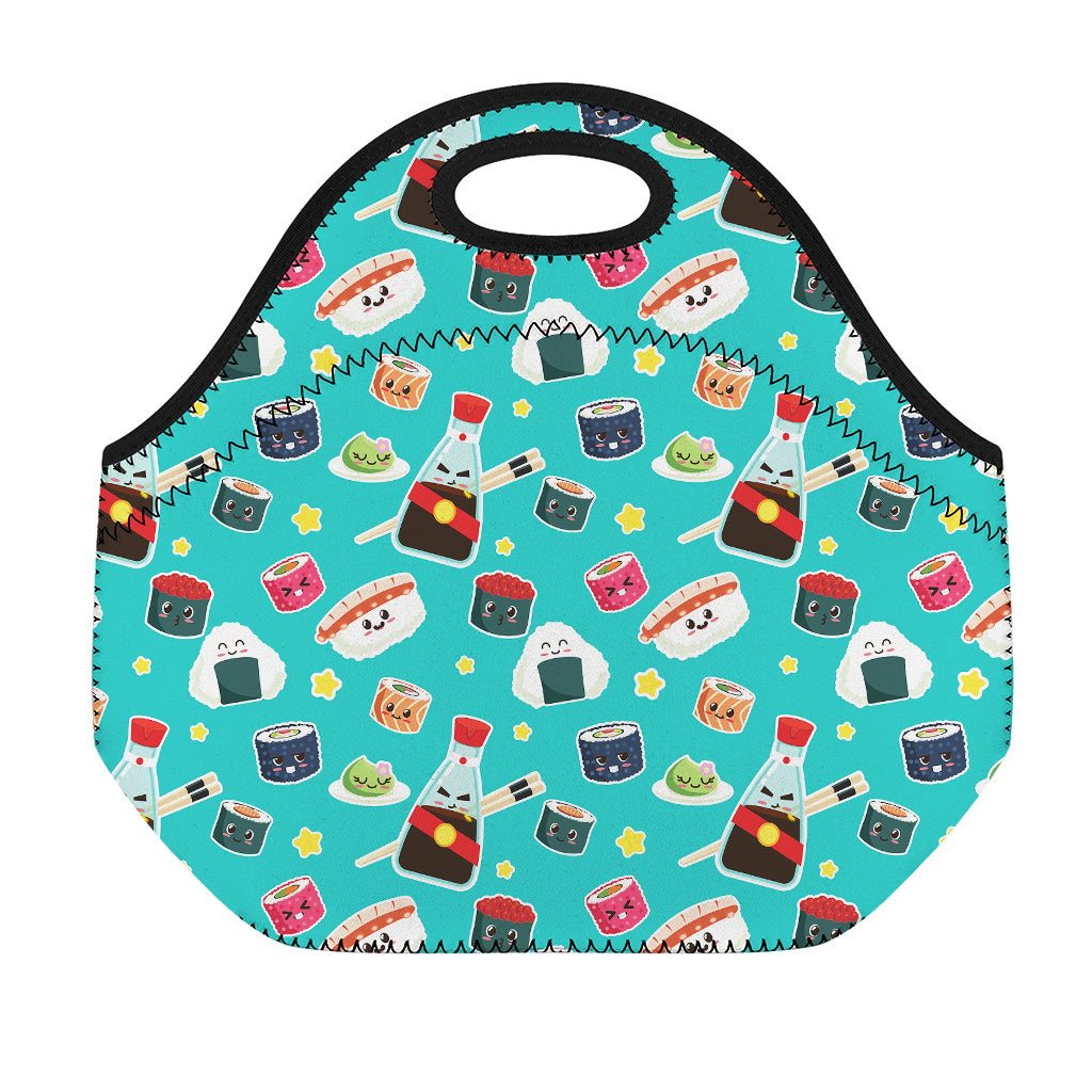 Cute Japanese Sushi Pattern Print Neoprene Lunch Bag