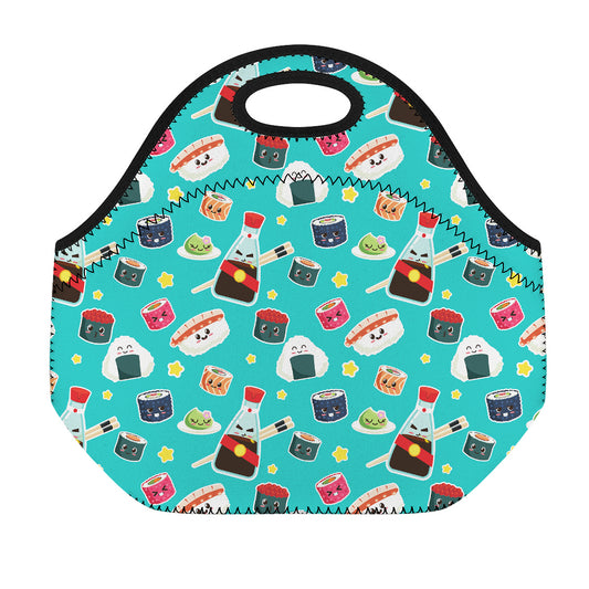 Cute Japanese Sushi Pattern Print Neoprene Lunch Bag